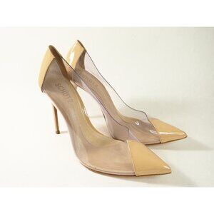 Schutz Centi Nude Patent Leather & Transparent Side Pointed Heels Size 8.5 (US)